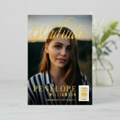 大学院スクリプト写真雑誌の卒業 箔招待状 (立ち正面)