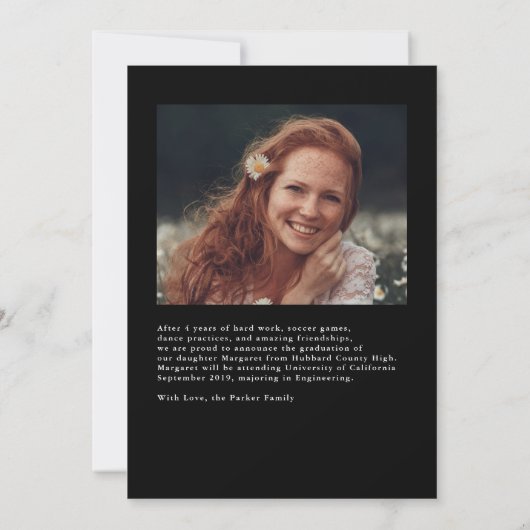 大学院スクリプト白黒卒業パーティーの写真 招待状 (裏面)