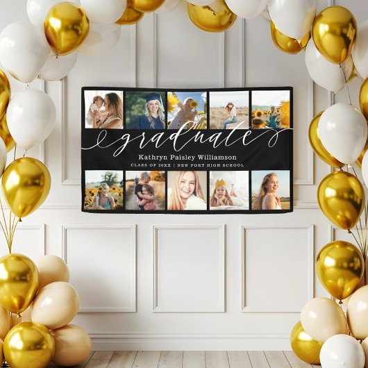 大学院スクリプト10フォトコラージーブラック卒業 横断幕