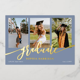 大学院スクリプト3写真ほこりっぽい青の卒業 箔招待状