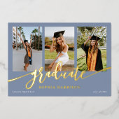 大学院スクリプト3写真ほこりっぽい青の卒業 箔招待状 (正面)