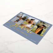 大学院スクリプト3写真ほこりっぽい青の卒業 箔招待状 (回転した状態)