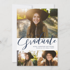 大学院スクリプト3枚のネイビーブルー卒業 招待状