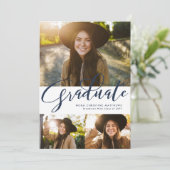 大学院スクリプト3枚のネイビーブルー卒業 招待状 (スタンド正面)