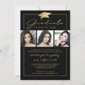 大学院スクリプト3枚の写真黒金ゴールド 招待状 (正面)