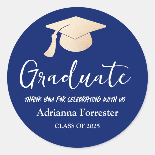 大学院スクリプト |グラッドハット |サンキューネイビーブルー ラウンドシール (正面)