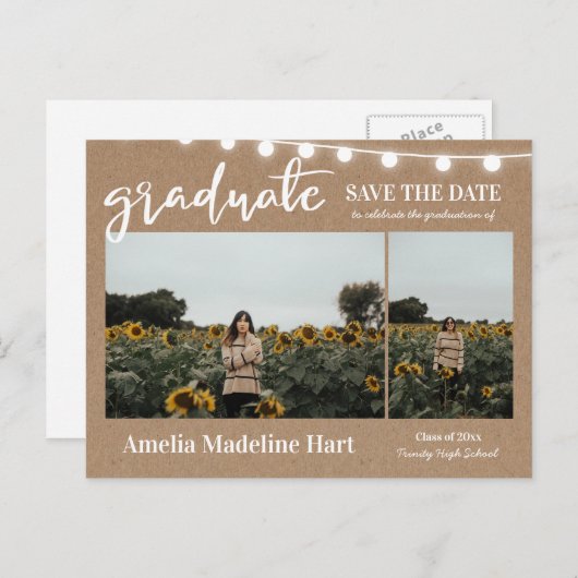 大学院スクリプ素朴トKraft紙日付の保存 案内ポストカード (正面/裏面)