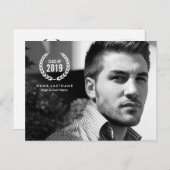 大学院スタイリッシュローレルリース写真はがき インビテーションポストカード (正面/裏面)