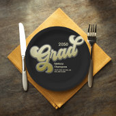 大学院タイポグラフィシンプルスクリプト黒と金ゴールド ペーパープレート