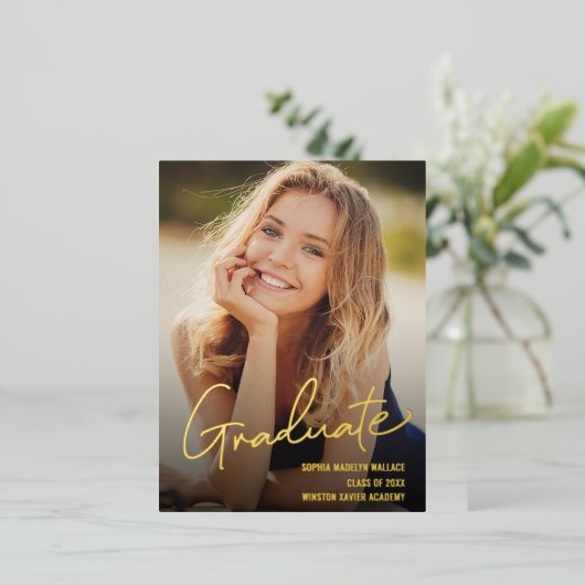 大学院トレンディースクリプトの重ねカスタム合わせ写真 箔シーズンポストカード (立ち正面)