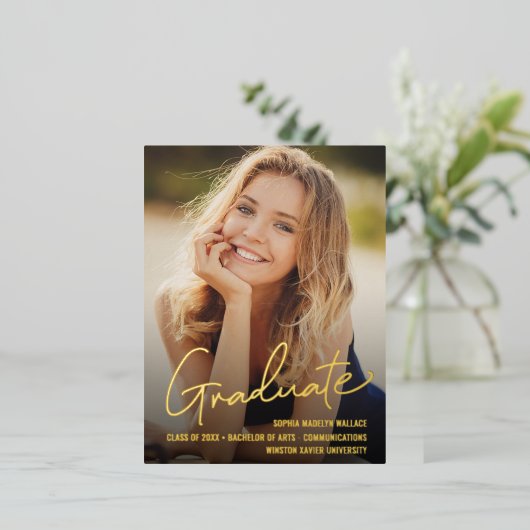 大学院トレンディースクリプトの重ねカスタム合わせ写真 箔シーズンポストカード (立ち正面)