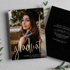 大学院トレンディーモダンスタイリッシュ写真卒業 箔招待状