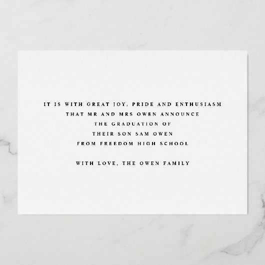 大学院バラ金箔フォトフレーム発表 箔招待状 (裏面)