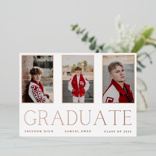 大学院バラ金箔フォトフレーム発表 箔招待状 (立ち正面)