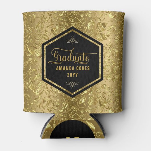 大学院パーソナライズされたタイポグラフィ&金ゴールドダマスク 缶クーラー (正面)