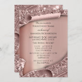 大学院パーティーキャップグリッターバラ3Dスパークルモダン 招待状 (正面/裏面)