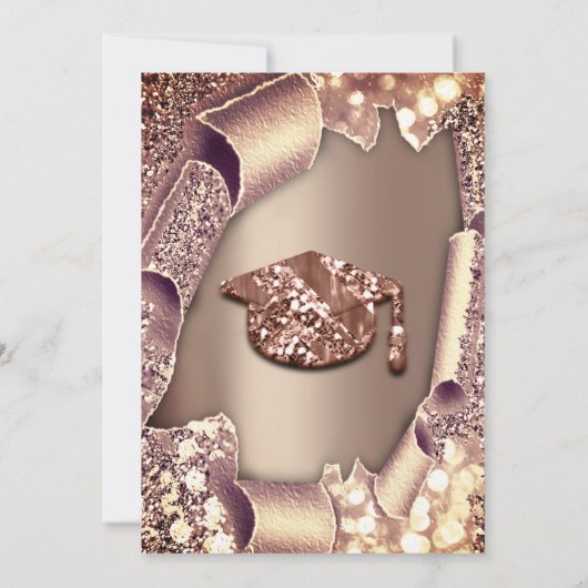 大学院パーティーキャップグリッターバラ3D効果 招待状 (裏面)