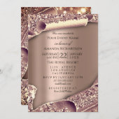 大学院パーティーキャップグリッターバラ3D効果 招待状 (正面/裏面)