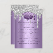 大学院パーティーグリッターシルバーグレードリップスパープル 招待状 (正面/裏面)