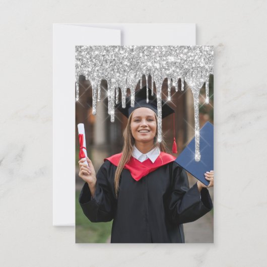 大学院パーティーグリッターシルバーグレードリップ金ゴールド写真 招待状 (裏面)