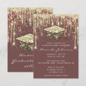 大学院パーティーグリッターバラ金ゴールド紙吹雪 招待状 (正面/裏面)