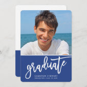 大学院パーティーシック写真シンプルのスクリプ王室のトブルー サンキューカード (正面/裏面)