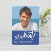 大学院パーティーシック写真シンプルのスクリプ王室のトブルー サンキューカード (スタンド正面)