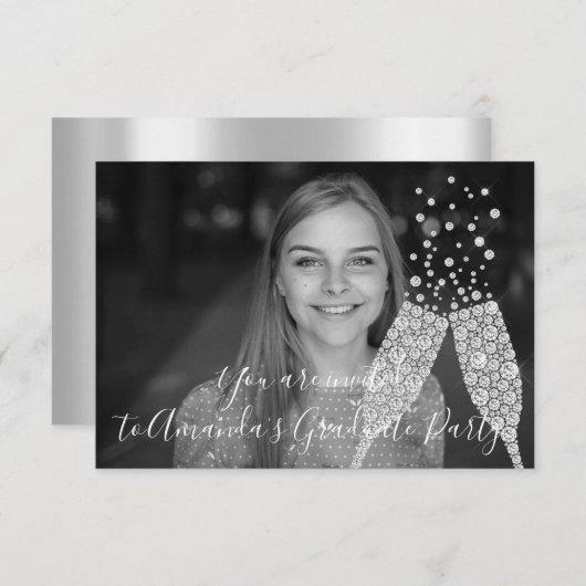 大学院パーティーシャンパイニュGlass Bubblesフォトグレー 招待状 (正面/裏面)