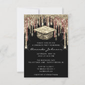 大学院パーティードリップグリッターフォトブラック金ゴールドバラ 招待状 (正面)