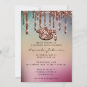 大学院パーティードリップバラ金ゴールドキャップ3Dホログラフィック 招待状 (正面)