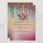 大学院パーティードリップバラ金ゴールドキャップ3Dホログラフィック 招待状 (正面/裏面)