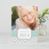 大学院パーティー招待状|ミントグリーン、灰色のシェブロン 招待状 (スタンド正面)