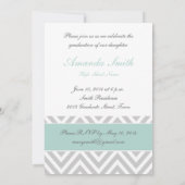 大学院パーティー招待状|ミントグリーン、灰色のシェブロン 招待状 (裏面)