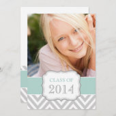 大学院パーティー招待状|ミントグリーン、灰色のシェブロン 招待状 (正面/裏面)