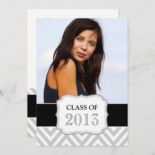 大学院パーティー招待状|黒、灰色の山かっこ 招待状 (正面/裏面)