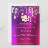 大学院パーティー金ゴールドキャップグリッターホログラフPINK 3D 招待状 (正面)