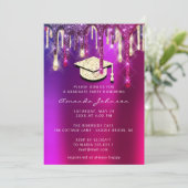 大学院パーティー金ゴールドキャップグリッターホログラフPINK 3D 招待状 (スタンド正面)