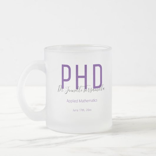 大学院パープルブラック日付学位PhD フロストグラスマグカップ (左)