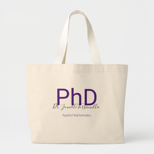 大学院パープル学位名PhD ラージトートバッグ (正面)