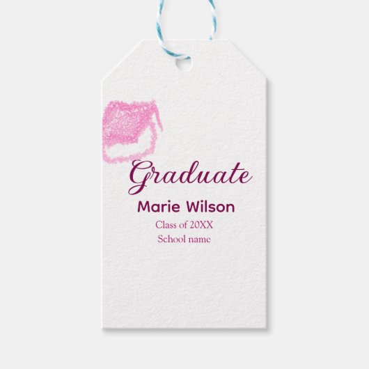 大学院ピンクグリッター卒業キャップ追加ネームclas ギフトタグ (正面)