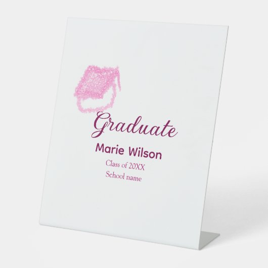 大学院ピンクグリッター卒業キャップ追加ネームclas 台座サイン (正面)