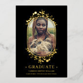 大学院ファンシー植物楕円形フレーム黄金効果 箔招待状 (正面)