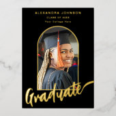 大学院フォトアエレガントーチスクリプト黒金ゴールド 箔招待状 (正面)