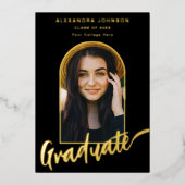 大学院フォトアーチスクリプスタイリッシュト黒金ゴールド 箔招待状 (正面)