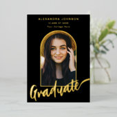 大学院フォトアーチスクリプスタイリッシュト黒金ゴールド 箔招待状 (立ち正面)