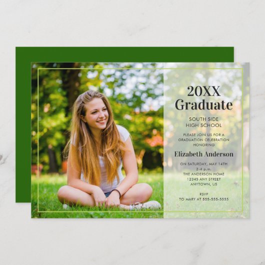 大学院フォトオーバーレイ文字卒業パーティー 招待状 (正面/裏面)