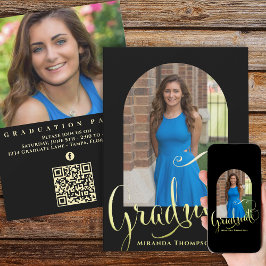 大学院フォトカリグラフィスクリプトブラック金ゴールドアーチ 招待状