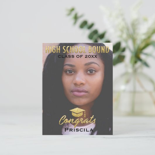 大学院フォトクラス年名金ゴールドグリッター ポストカード (スタンド正面)