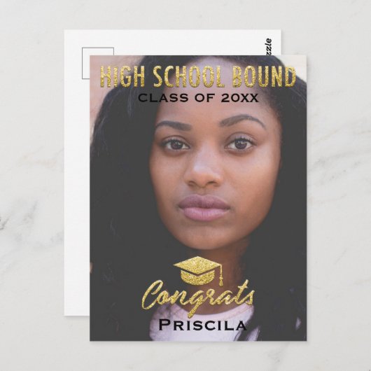 大学院フォトクラス年名金ゴールドグリッター ポストカード (正面/裏面)