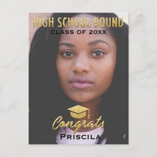 大学院フォトクラス年名金ゴールドグリッター ポストカード (正面)